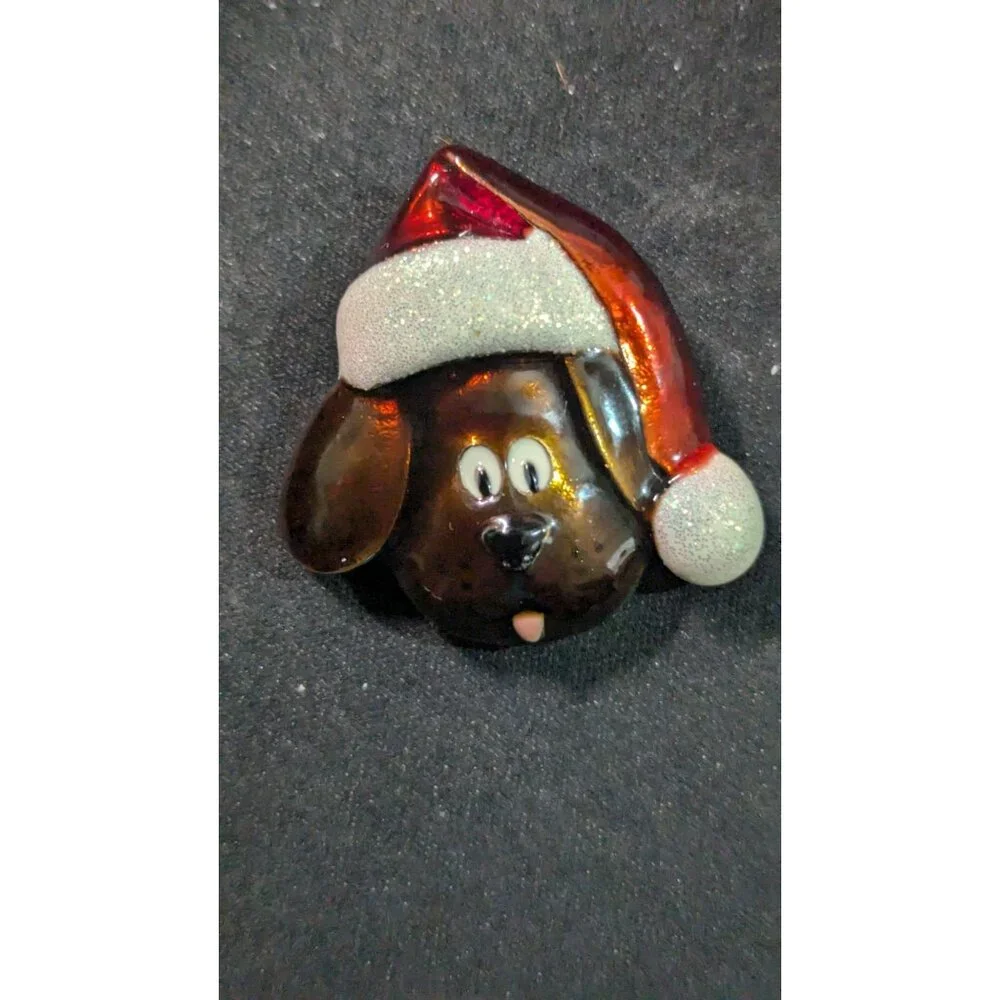 Christmas Dog Brooch Pin With Santa Hat Enamel Jewelry Holiday‎ Festive Fun